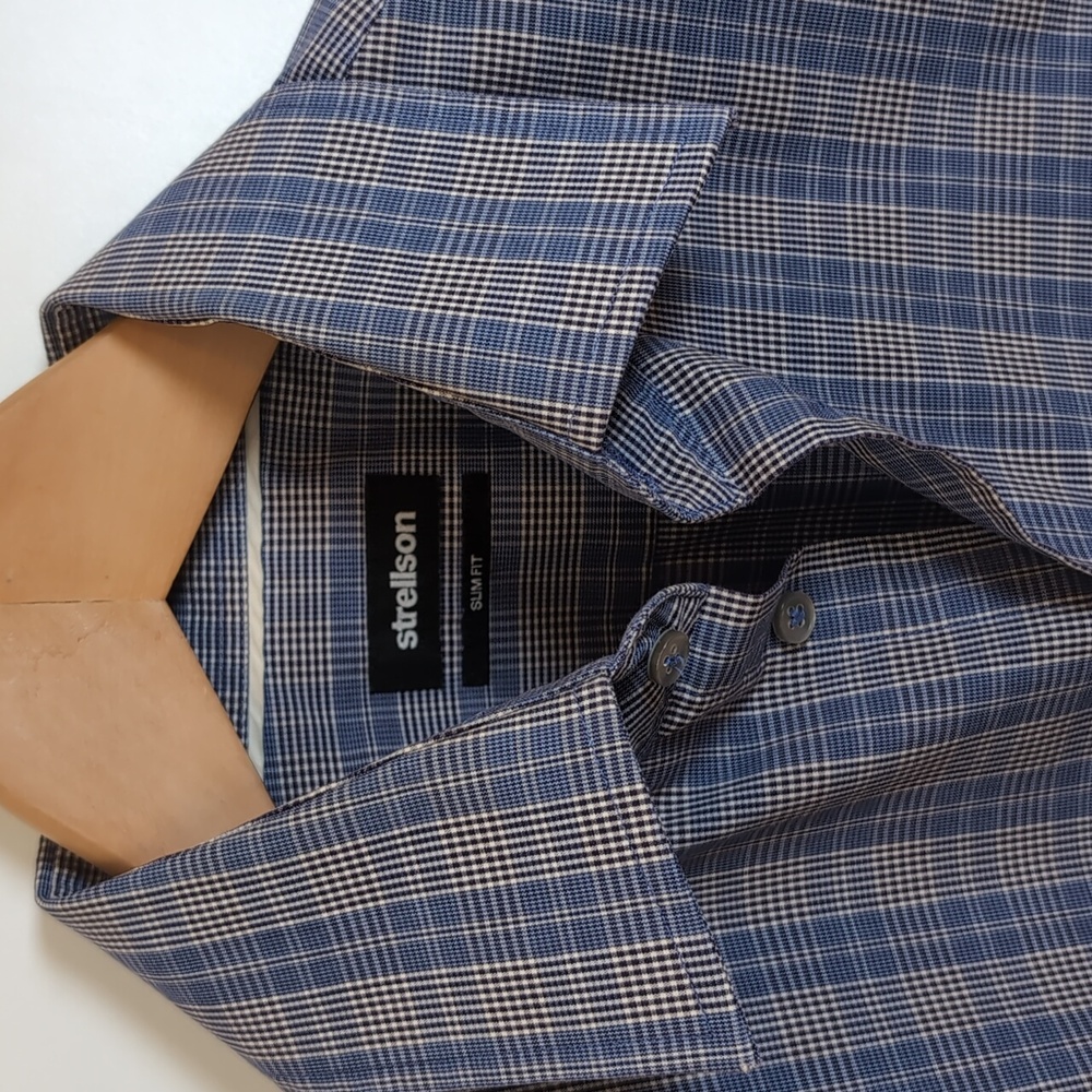Strellson Blue Plaid Check Men's Dress Shirt 15 (38)